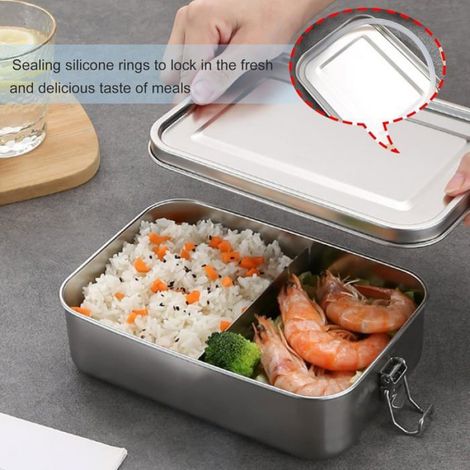 Boîte-repas - Acier Inoxydable 304 - 550 ml - Compartiments Amovibles - Pour Repas Bureau Pique-nique - 1 Pièce (1/4)