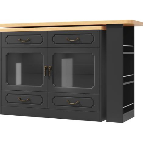 Bar tavolo allungabile con spazio contenitore, 360° rotante, 135-203 x 39 x 92,8 cm, nero (1/5)