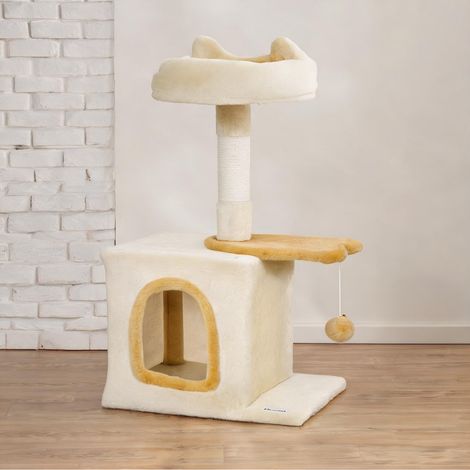Arbre à chat beige en panneau de particules 40 x 30 x 72 cm (1/5)