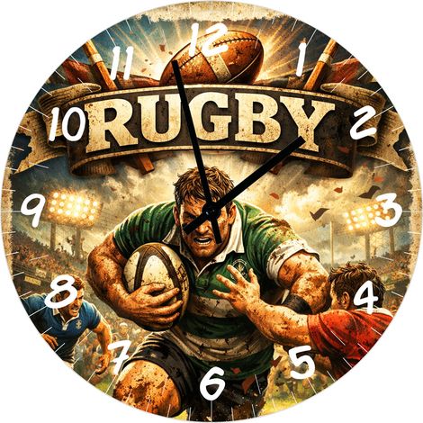Horloge rugby en verre 29 cm joueur en action cadeau sportif (1/2)