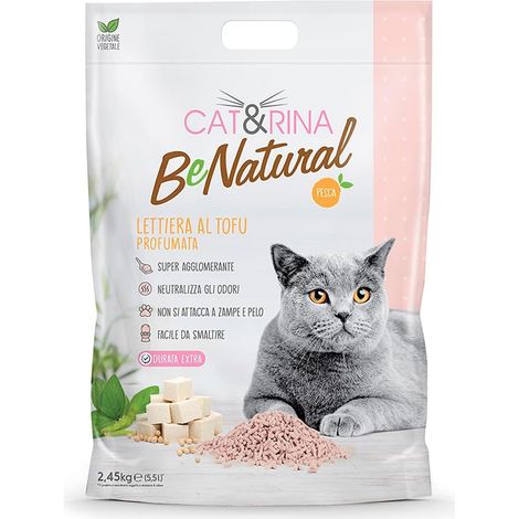 litière pour chat au tofu. Litière agglomérante végétale. Jusqu'à 30 jours d'utilisation. Jetable dans les toilettes. Litière pour chats à la Pêche. (1/5)