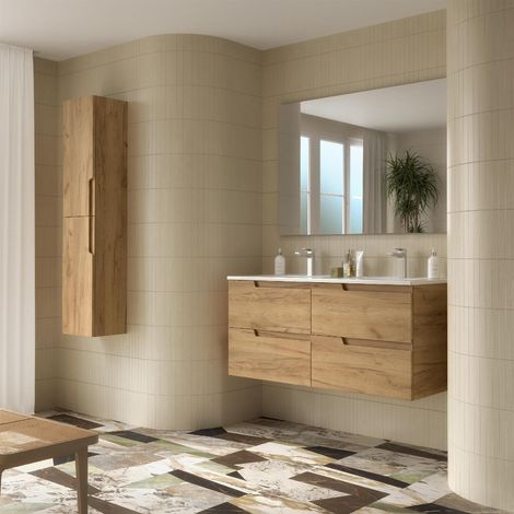 Meubles de salle de bains VIMA 1200 CHÊNE D'AFRIQUE + lavabo + miroir (1/2)