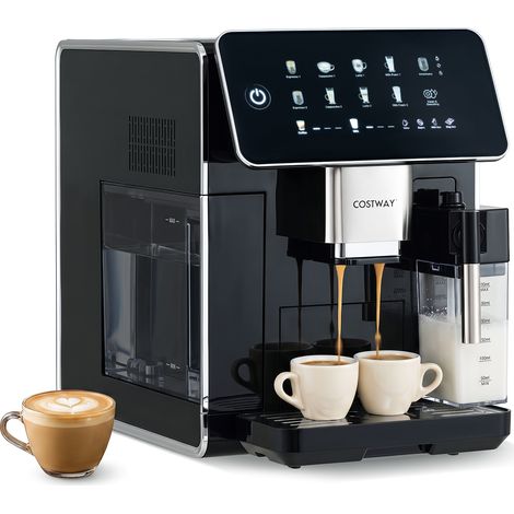 Machine à Expresso Automatique Compacte 15 Bars avec Broyeur Cafetière à Café, Buse Mousseur Lait, 3 Niveaux Intensité, Écran Tactile, Auto-Nettoyage (1/4)