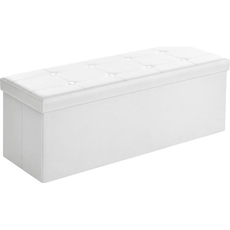 SONGMICS Cassapanca Contenitore 120L, Pouf Contenitore, Panca Poggiapiedi Pieghevole, Capacità di Carico di 300 kg, Seduta Imbottita, Bianco LSF702. (1/5)