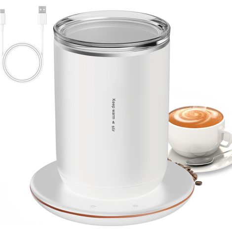 Taza térmica 2 en 1 con temperatura constante de 55 °C (131 °F), agitador magnético de 10 W, vaso aislado de acero inoxidable de 300 ml (10,5 oz), base y tapa con botón táctil. (1/5)