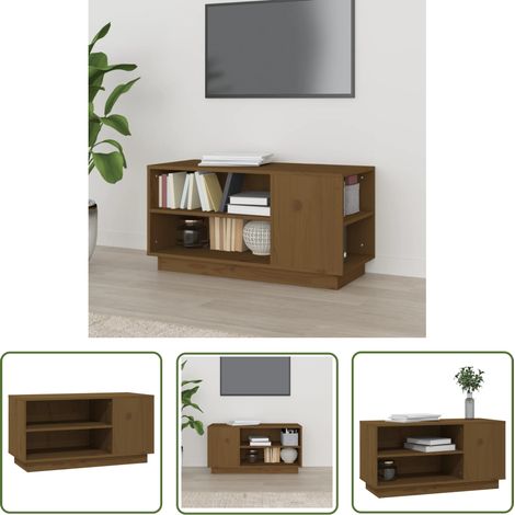 The Living Store Meuble TV Marron miel 80x35x40,5 cm Bois de pin massif - Meubles Tv - Meuble Tv - Support Tv - Unité Tv - Meuble Salle Séjour (1/5)