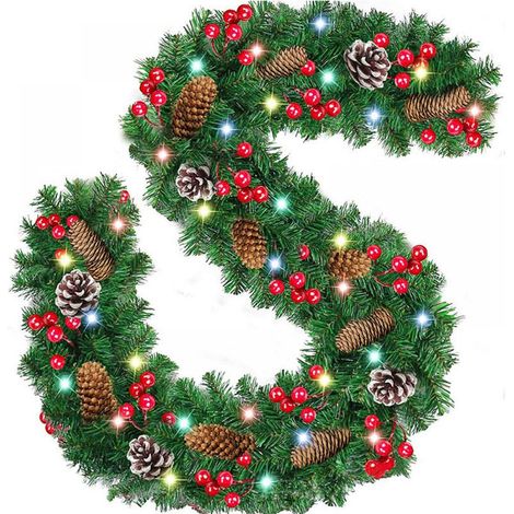 2 Guirlandes de Noël, 3,2m, Baies Rouges et Feuilles Vertes, Flocon de Neige, Intérieur et Extérieur (1/5)