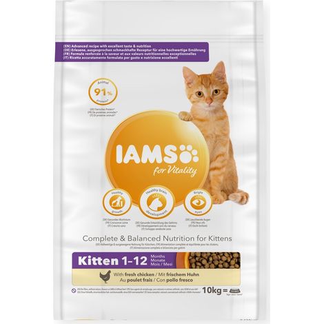 IAMS KITTEN TROCKENFUTTER (MIT VIEL HUHN, FÜR JUNGE KÄTZCHEN BIS 12 MONATE, ENTHÄLT VIEL HOCHWERTIGES TIERISCHES PROTEIN), 10 KG