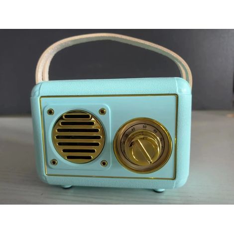 Radio FM rétro portable avec haut-parleur Bluetooth rétro, caisson de basses, lecteur TF/USB/casque, radio rechargeable (cadeau). (1/4)