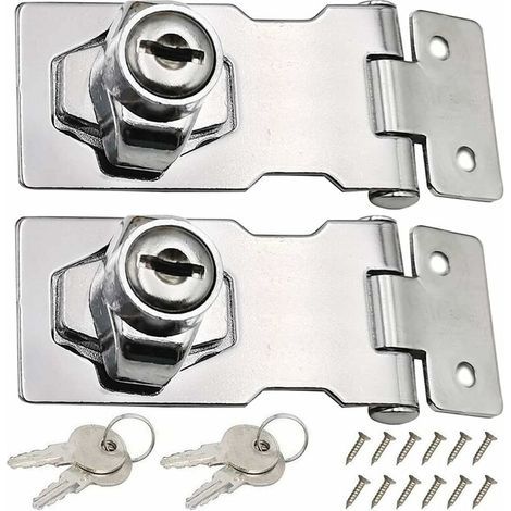 2 Pièces Moraillon de Verrouillage en Acier Inoxydable 80mm Boulon de Porte Loquet Boucle avec Cadenas et Clé pour Verrouiller la Remise Portes Armoires Boites Meubles (1/5)