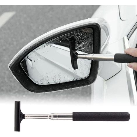 Raclette rétractable pour rétroviseur de voiture, nettoyeur d'eau avec longue tige télescopique, outil de nettoyage portable, pour miroir, porte de douche, pare-brise de voiture, noir (1/5)