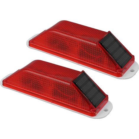 Lot de 2 balises solaires d'alerte 200 mAh étanches photosensibles pour barrière sécurité chantier signalisation routière voiture vélo rouge (1/5)