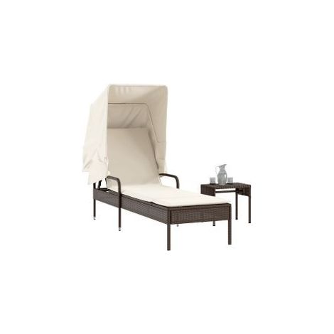 Chaise longue avec auvent et table marron résine tressée (1/5)