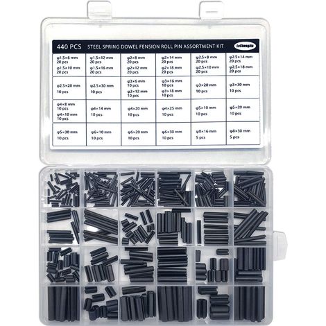 Goupilles élastiques de sécurité en acier au manganèse, 440 pièces, 33 tailles différentes, Noir, Pins, Goupilles à ressort, M1.5/ M2/ M2.5/ M3/ M4/ M5/ M6 (1/5)