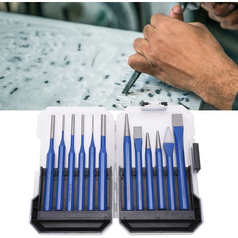 Poinçon cylindrique haut de gamme de qualité professionnelle, poinçon de frappe, goupille, poinçon d'éjection, burin rond d'ajusteur, jeu de 12 burins et poinçons. (1/5)