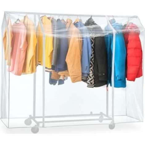 1 housse de protection (180 x 50 x 150 cm) pour portant à vêtements, en plastique transparent et imperméable, facile à ouvrir et à fermer. Portant à vêtements non inclus. (1/5)
