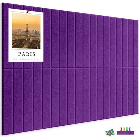 Grand tableau d'affichage mural en liège, 90 x 60 cm, lot de 6 panneaux muraux en feutre avec punaises, autocollant, tableau d'affichage décoratif, tableau mémo pour bureau, maison ou école, violet (1/5)