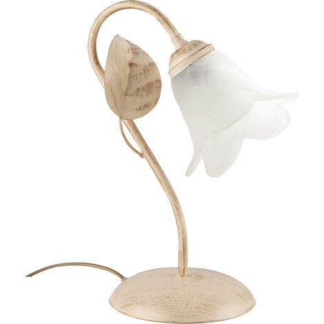 Lumetto Classico 1Luce Foglie In Ferro Battuto Vetro Avorio E Oro Serie Limone