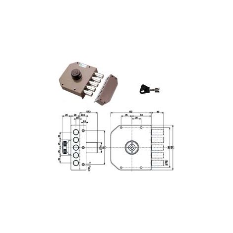 SERRATURA LATERALE DA APPLICARE SENZA SCROCCO A POMPA 30601  mm.60 DX cilindro ø mm.34 (30601VD60)    MOTTURA