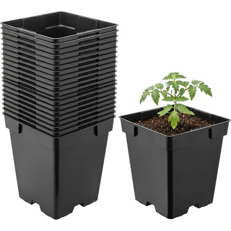 Garronda Pflanztopf Kunststoff 11 x 11 x 12 cm (1L) 20er Set eckig mit Drainagelöchern Blumentopf robust Pflanzentopf für Garten Gewächshaus Balkon Anzucht Innen Außenbereich Schwarz GD-0199