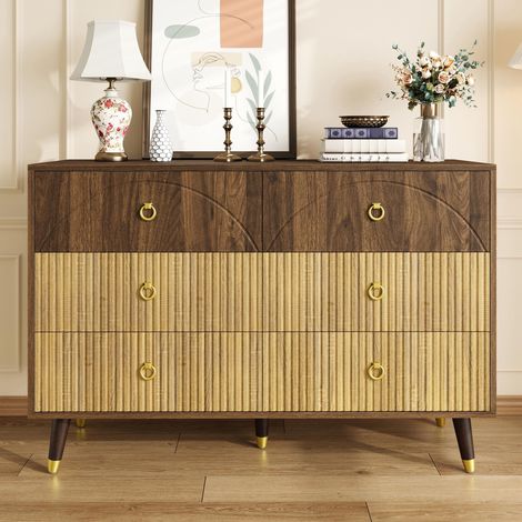 Cómoda de 6 cajones - 120x40x81 cm - muebles de almacenamiento - tableros aglomerados y MDF - Naturel (1/5)