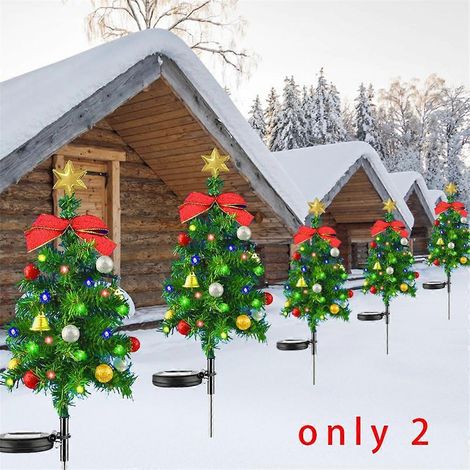 Lot de 2 guirlandes solaires étanches pour sapin de Noël extérieur, à piquer. Décorations de Noël. (1/5)