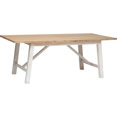 Table à manger en bois d'acacia et MDF coloris Blanc, naturel - longueur 200 x Profondeur 100 x Hauteur 76 cm (1/3)