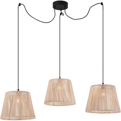 QAZQA Lampada a sospensione con paralume cava - Japandi - Corda,Acciaio,Plastico - Beige/Nero - Tondo Max. 3 x Watt (1/5)