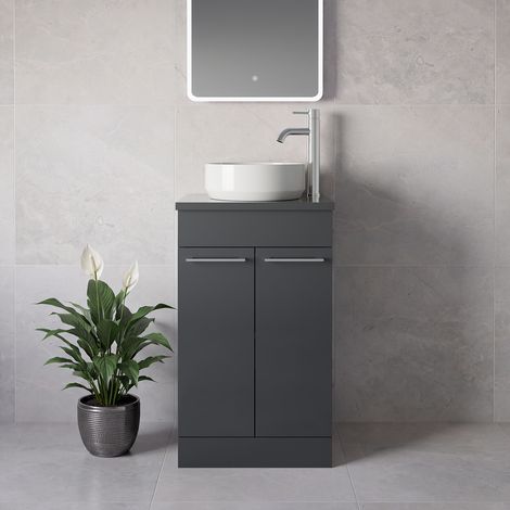 Napoli 390 Gloss Grey 500mm 2 Door Vanity Unit for Countertop Basins - 500mm - Chrome 160mm Handle