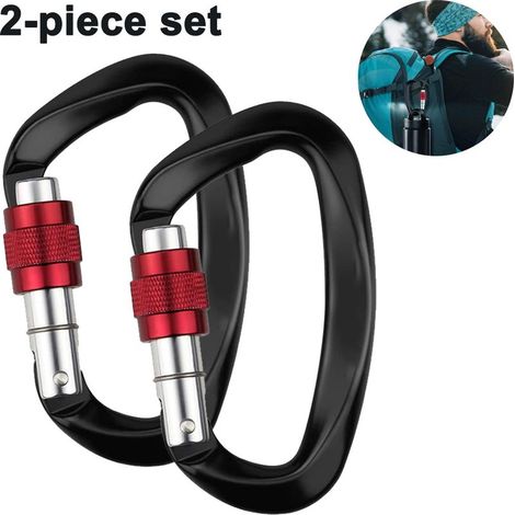 Mousqueton Welltop, mousqueton d'escalade, porte-clés mousqueton en aluminium, mousqueton robuste de 25 kN avec verrouillage à vis pour l'escalade, la descente en rappel et les hamacs (noir) (1/5)