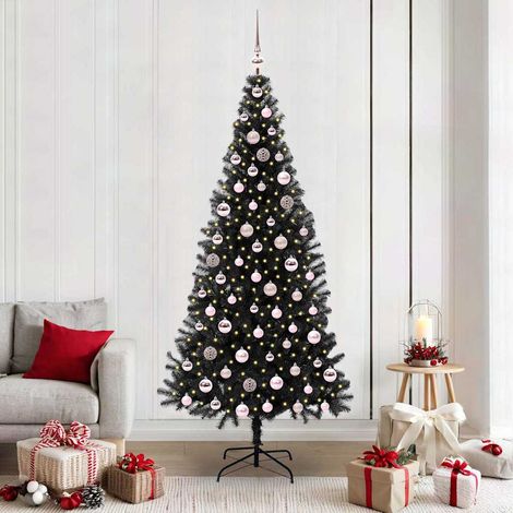Weihnachtsbaum mit 300 LEDs mit Ständer Schwarz 210 cm PVC