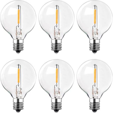 6pcs Ampoules pour Guirlande Exterieur E12, Ampoule G40 led 1W 2200K Blanc Chaud,100LM,AC220-240V, IP44 [énergétique E] (1/5)