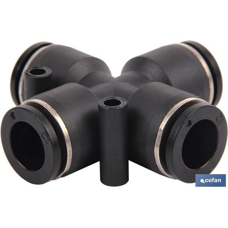 Raccord rapide en croix M-8 pour tuyau d'air, diamètre de 4 à 12 mm.