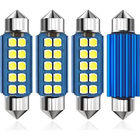 Lot de 4 Ampoule LED Plafonnier Voiture 578 Feston 39 mm 12V 6000K Blanc 500LM Haute Luminosité, sans erreur Canbus, pour Dôme, Coffre, Portière et Ampoule Plaque Immatriculation (4, 39mm) (1/5)