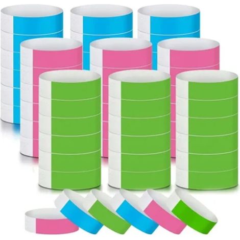 300pcs Synthetic Paper Wristbands Disposable Waterproof Paper Wrist Strap Event Wrist Bands for Amusement Park Green Pink Blue (1/5)