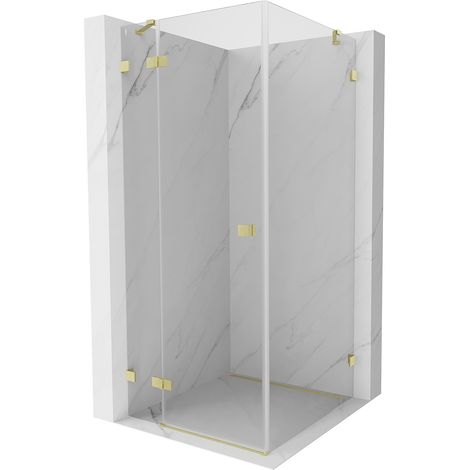 Mexen Lunar Duschkabine, schwenkbar, links, 100 x 100 cm, transparent, gebürstetes Gold - 834-100-100-55-00-L (1/5)