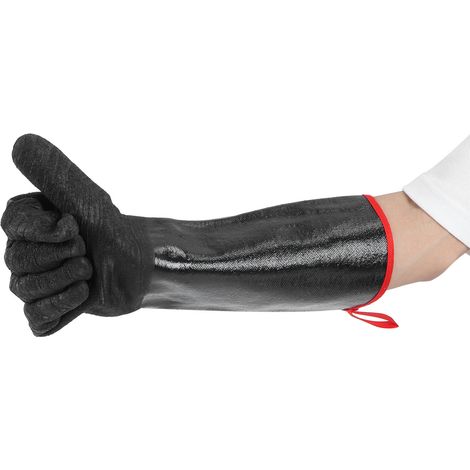Gants de barbecue résistants aux hautes températures (500 °C), imperméables, résistants aux acides et aux alcalis, gants de jardin noirs, 43 cm (17 pouces) (1/5)