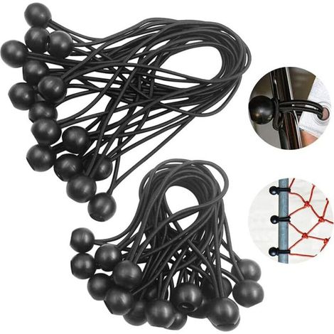 Tendeur élastique noir pour bâche et tonnelle – Lot de 30 pièces (15 cm) en acier zingué avec bille intégrée (1/5)
