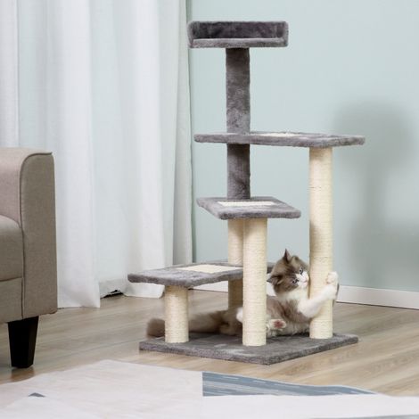 Arbre à chat en sisal 5 étages, beige gris, 48,5 x 48,5 x 100 cm