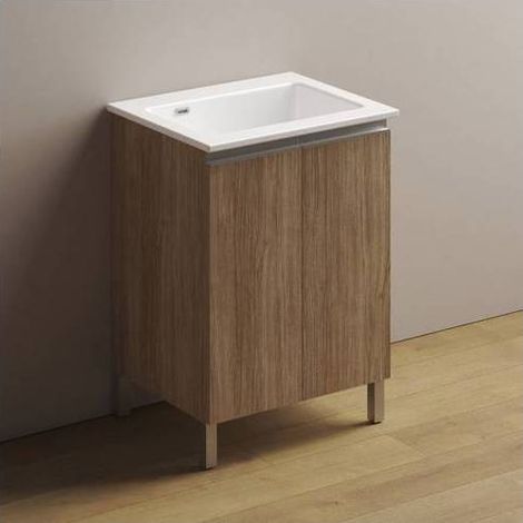 MEUBLE LAVABO AVEC LAVABO EN CÉRAMIQUE ET POIGNÉE À GORGE Dimensions : Blanc classique - LxP 60x50 cm