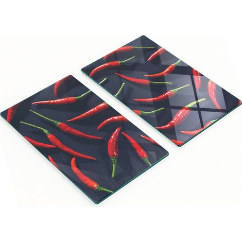 Tablas de cortar decorativas de vidrio para chiles, 2 x 30 x 52 cm.