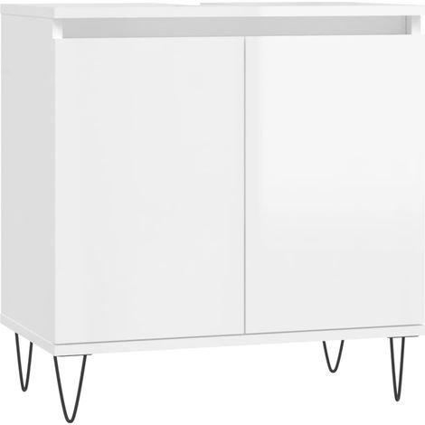 Armoire de bain blanc brillant 58x33x60 bois d'ingénierie (1/5)