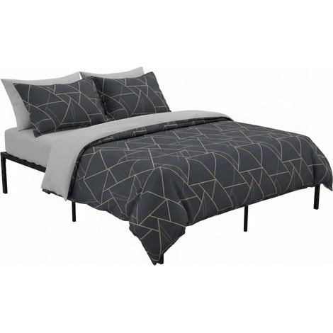 FurnitureR Cadre de lit en métal, sommier minimaliste pour adultes, lattes solides, pour dortoir, école, chambre à coucher, noir, double, adapté à un matelas de 140 x 190 cm (1/5)