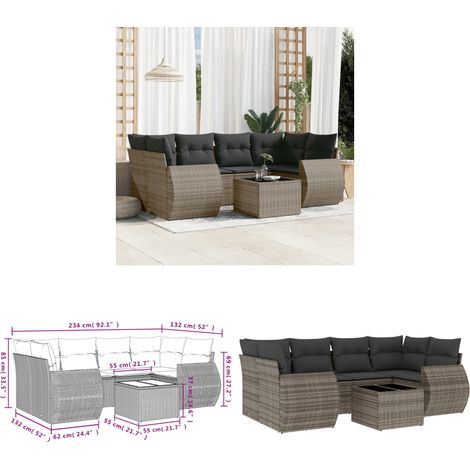Salon de jardin avec coussins 7 pcs gris résine tressée - Ensemble Salon De Jardin - Mobilier De Jardin - Salon D'extérieur - Résine Tressée - Rotin Synthétique - Home & Living (1/3)
