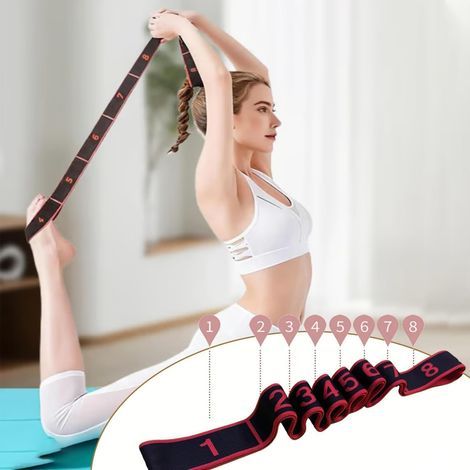 Set mit 2 Widerstandsbändern mit Griffen – Yoga-Klimmzugband – Nummeriertes Gummiband – Tanzband – Geeignet für Dehnübungen und Yoga (Rot) – 90 cm (1/5)