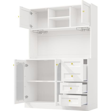 Aparador alto de cocina 120x40x188 cm blanco de MDF con LED y puertas de cristal (1/5)