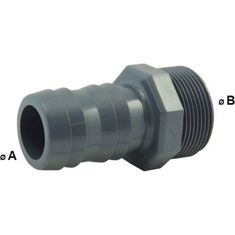 Douille cannelée mâle en PVC Ø A: 50mm Ø B: 1''1/2