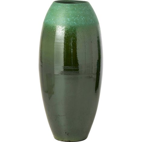 Grand vase en poterie vert brillant - vert foncé et turquoise (1/4)
