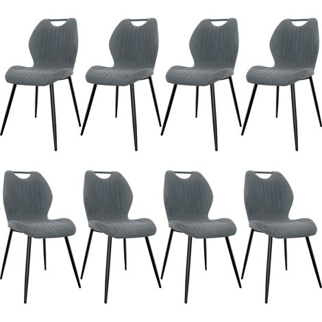 Lewe – Lot de 8 chaises de salle à manger – Dossier en tissu pelucheux – Pieds en métal – Antidérapants et réglables – Style scandinave moderne