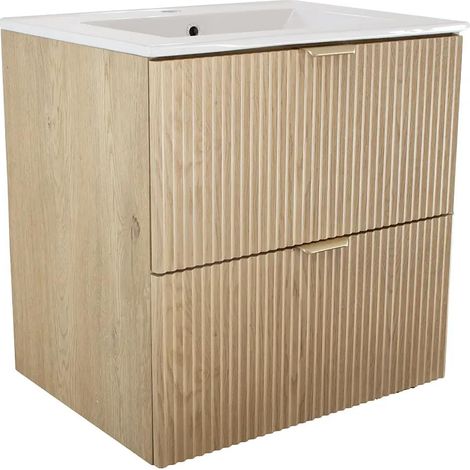 Mobile da bagno con cassetti e lavabo da 60 cm, frontale scanalato, rovere cremona, 60 × 47 × 60 cm (1/5)